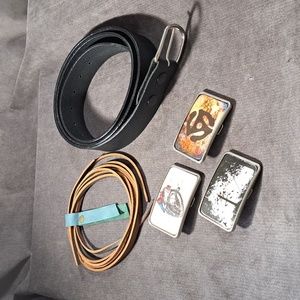 Lot Pip Robins Accessories Black Leather Belt 48" + 3 Belt Buckles + Laces NEW